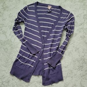 Merona Purple and White Striped Cardigan
